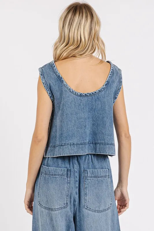 Mittoshop Washed Denim Distressed Detail Crop Tank e94bdec8-5b5e-4f35-82e2-5d51d373d1eb-Max