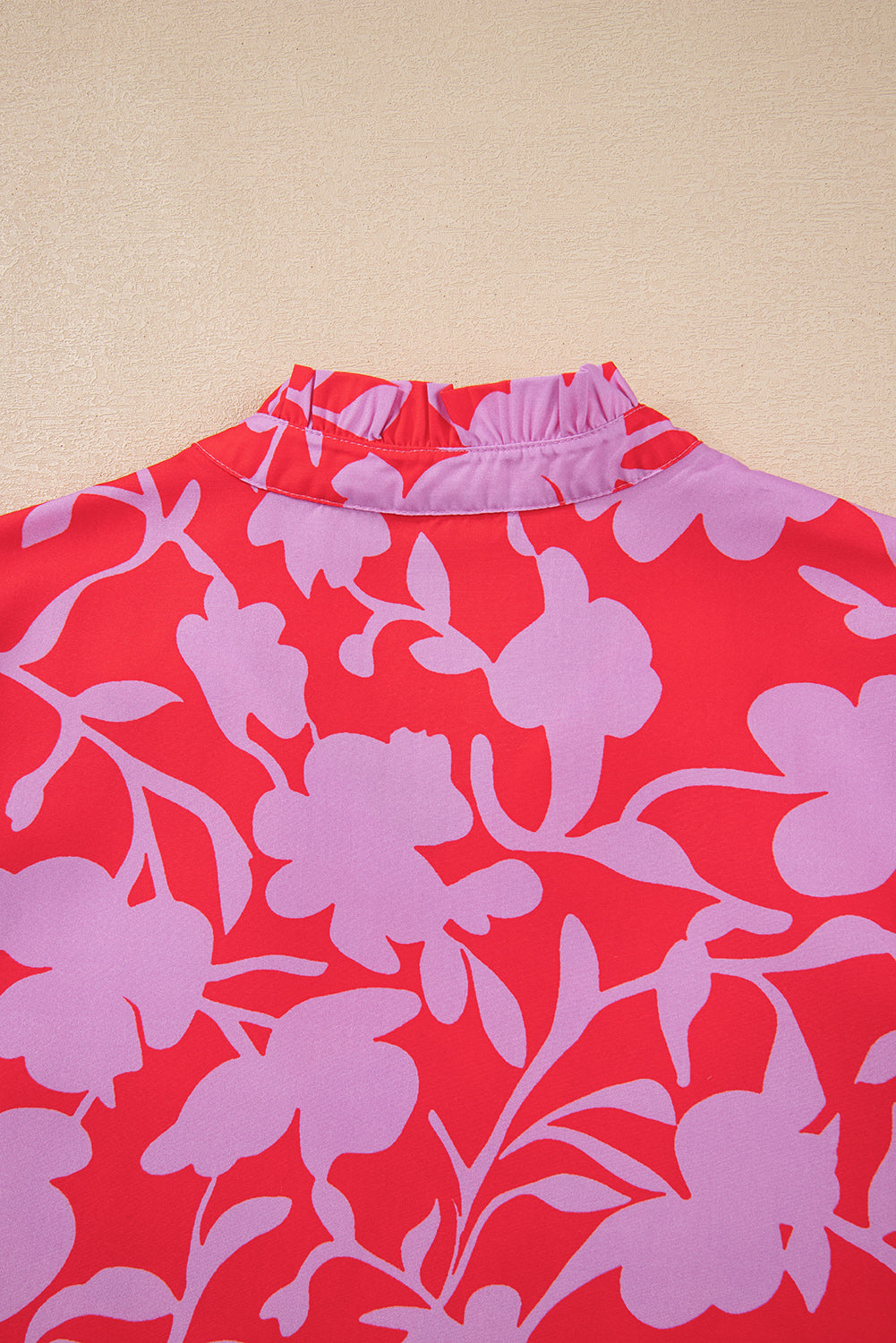 Red Floral 3/4 Sleeve Ruffle Hem Mini Dress e953dc18ac5074cc