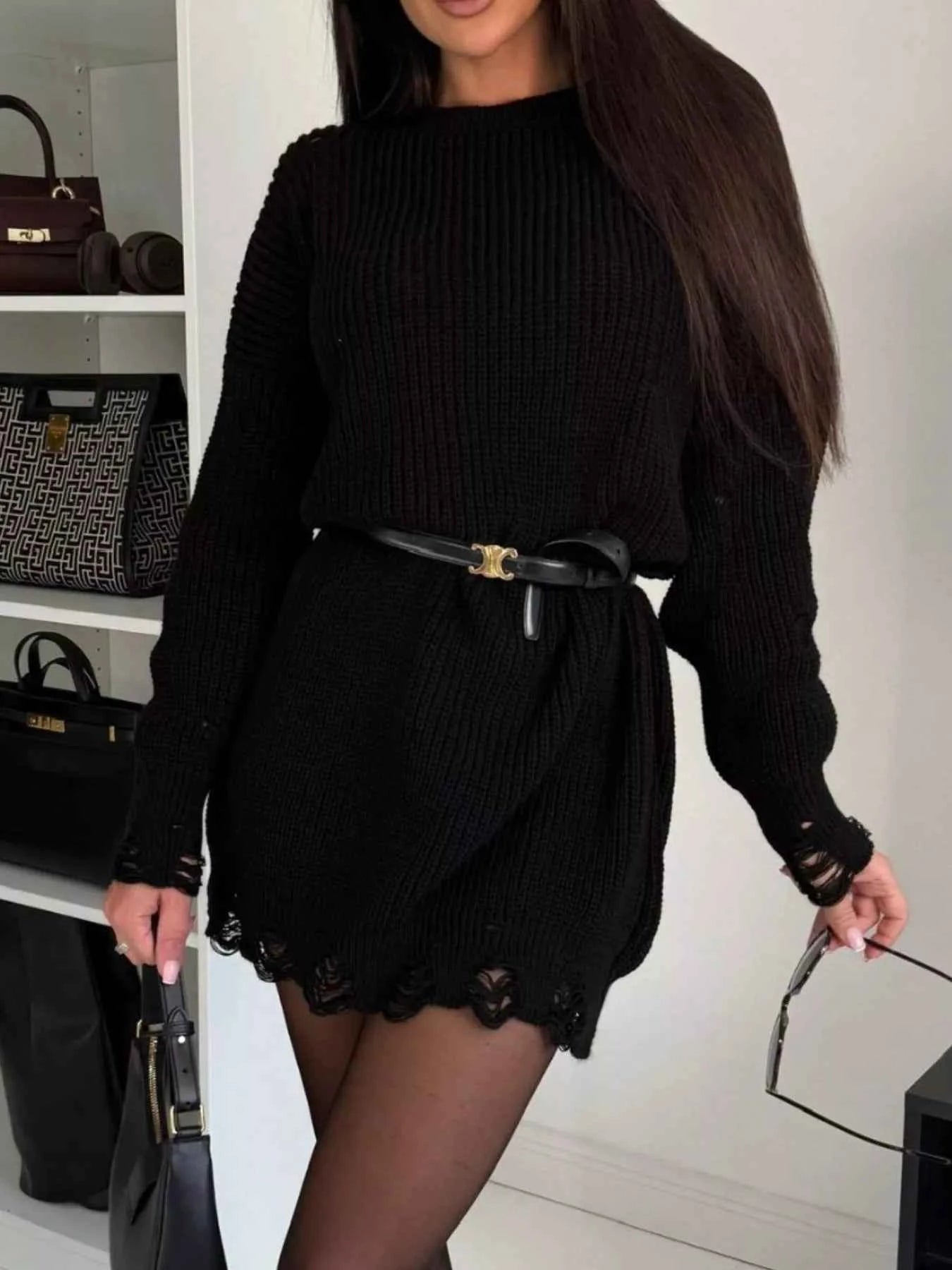 Distressed Round Neck Drop Shoulder Sweater Dress e95ad256-2ecd-412b-a3cc-123ce05b64cb-Max-Origin