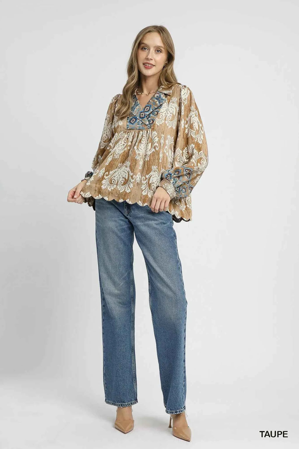 Umgee Floral Boho Blouse with Scalloped Hem e960d0a2-a80f-41f6-a66c-a60cd2f42da7-Max-Origin