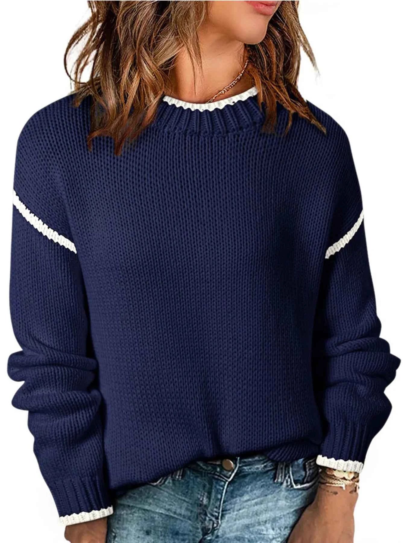 Contrast Trim Long Sleeve Sweater e96676e5af7b43c09ef11ca4f1f8c4c5-Max-Origin