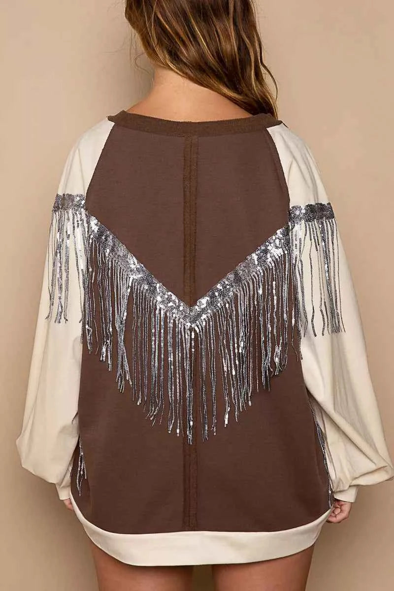 POL Balloon Sleeve French Terry Sweatshirt with Sequin Tassel e9678d28-205f-4574-8855-d70893d76cb3-Max-Origin