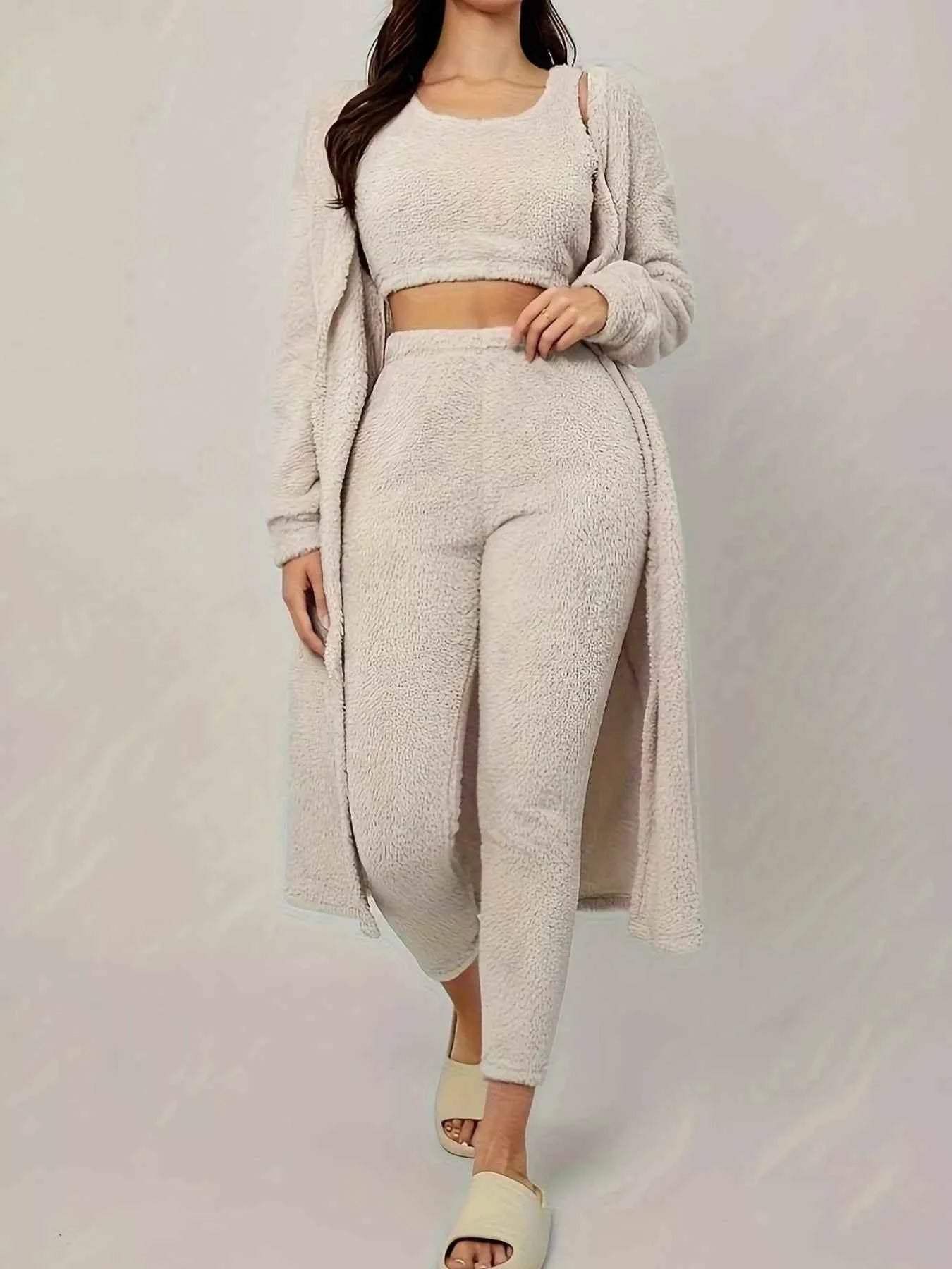 Fuzzy Tank Long Sleeve Cardigan and Pants 3-Piece Lounge Set White e96d38c7-856b-449b-bf03-5aaf07ac7bba-Max-Origin