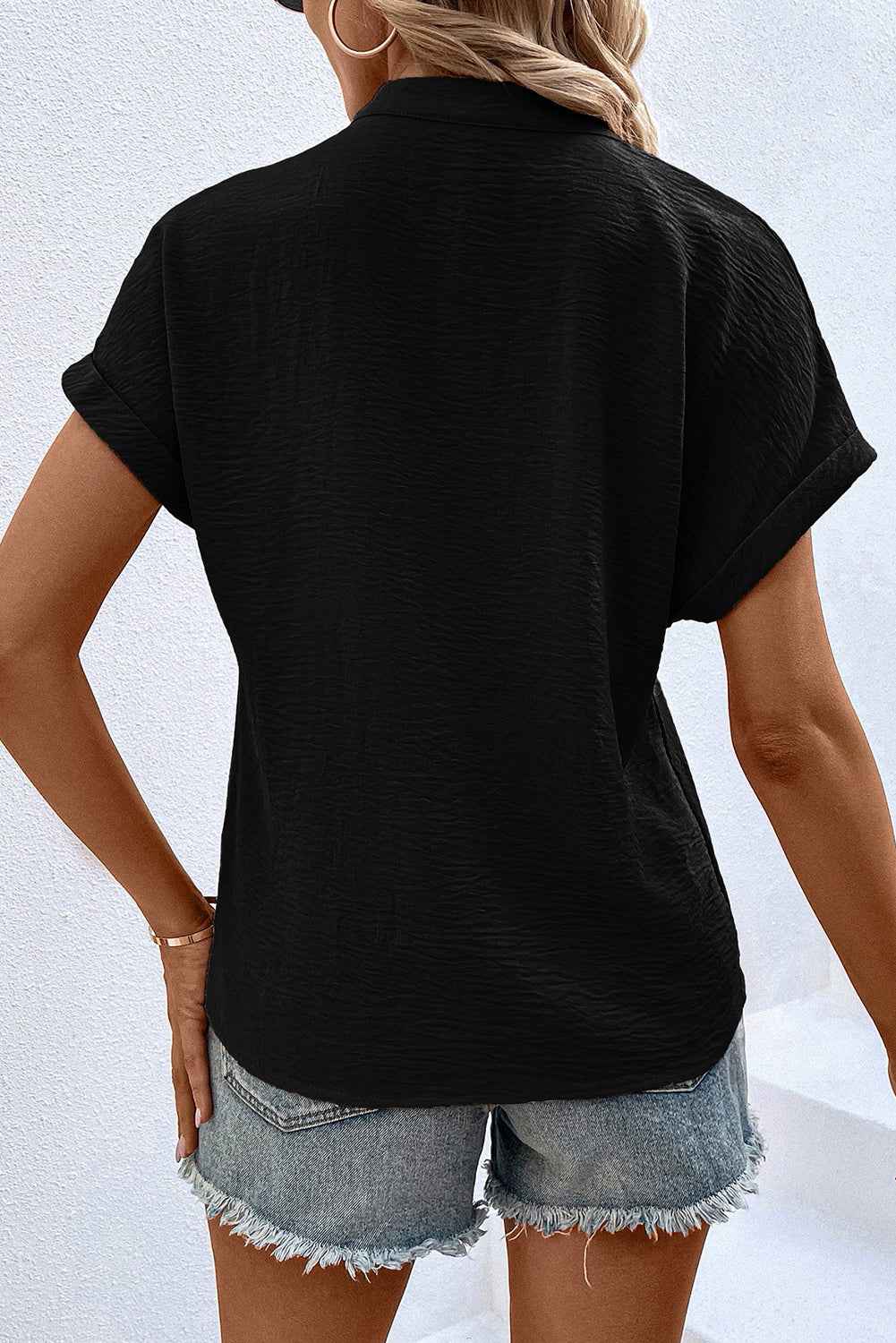 White Notched Neck Batwing Sleeve Blouse e96df6278ab513b7