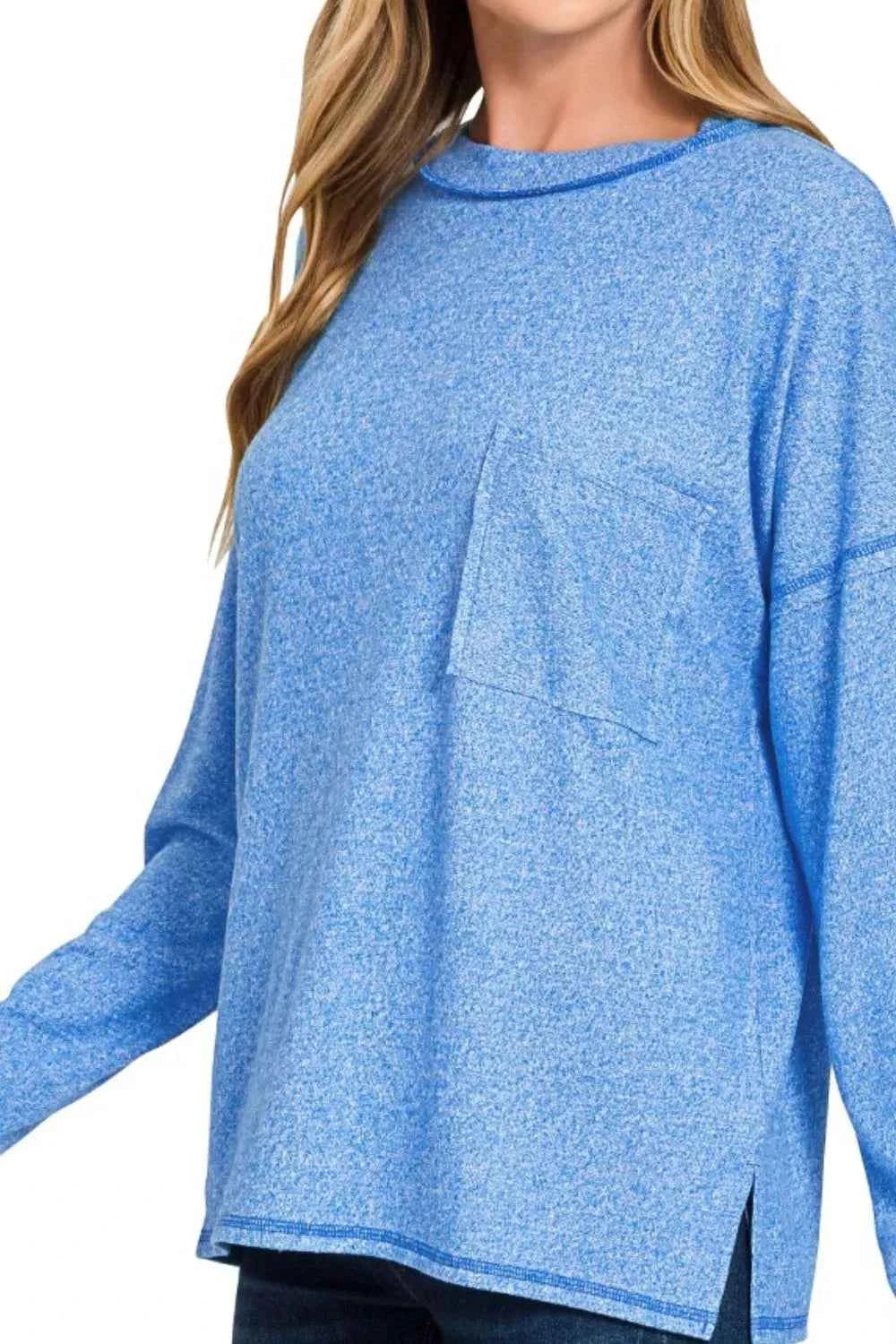 Zenana Soft Melange Hacci Round-Neck Long Sleeve T-Shirt e97c9b34-aae3-4df7-85cd-25520e9114a1-Max-Origin
