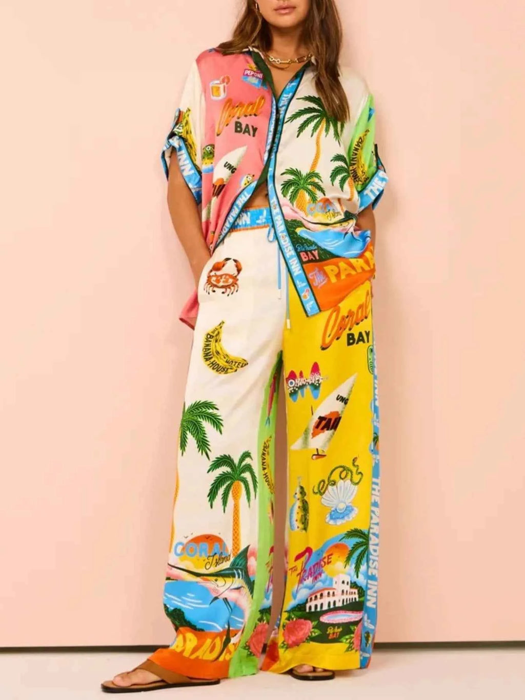 Printed Half Sleeve Shirt and Wide Leg Pants Set e984a498-65e2-42a0-b4d4-3701a5bfafec-Max-Origin