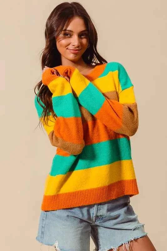 SO ME Multi Color Stripe Sweater with Ribbed Detail e98cb7fac76c4e02bf6724a5e4cd53a2-Max-Origin