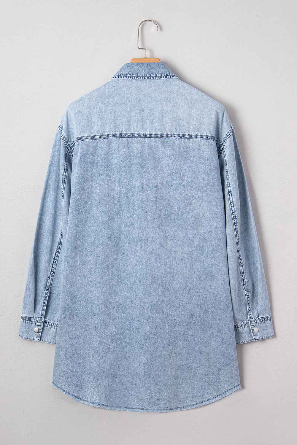 Beau Blue Chest Pocket Raw Hem Denim Loose Shirt Dress e992604d6432d4a3