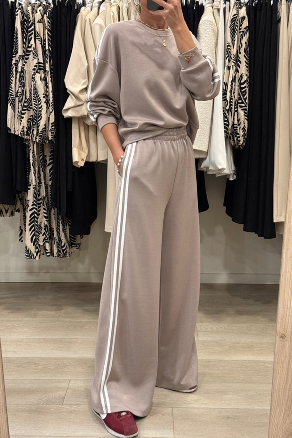Dirty Blue Varsity Striped Detail Cropped Pullover Wide Leg Pants 2pcs Outfit e993aa91ccfd2e4f