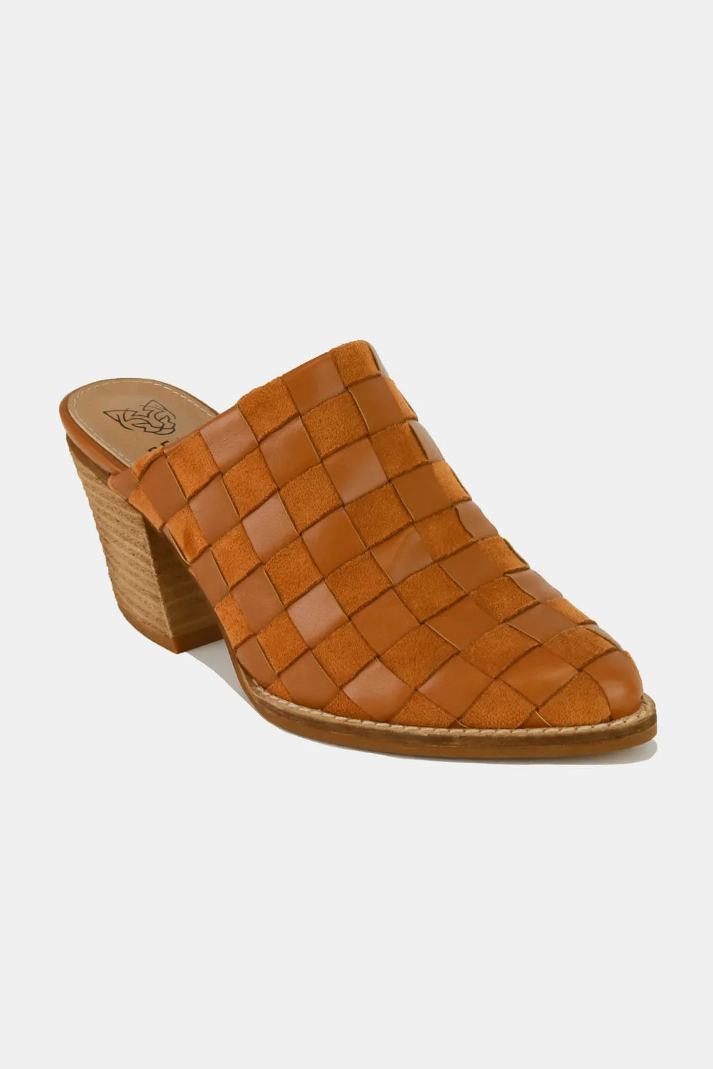 Beast Fashion Woven Checkerboard Block Heel Mule Shoes Caramel e9bbe2b0-6858-4d80-8734-efe03eed577a-Max