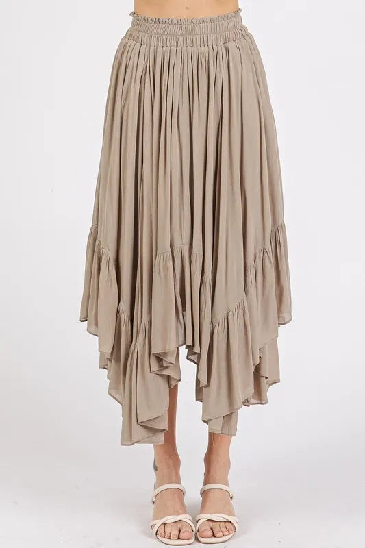 Mittoshop Handkerchief Hem Elastic Waist Pocket Midi Skirt Mocha e9cb476e-93df-47e5-87a3-30d604a1167a-Max