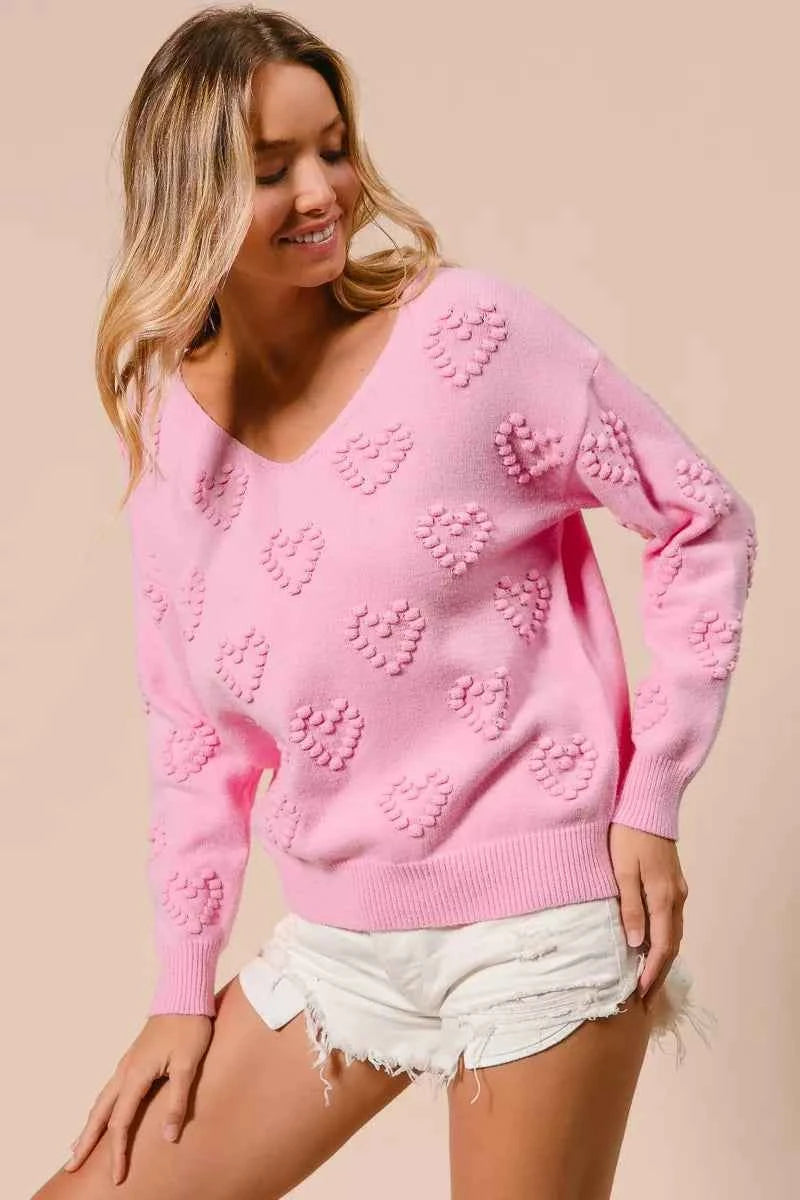 BiBi Valentines Heart Pompom V Neck Knit Top e9cc109c066f4858bd3c53af68ce1ed9-Max-Origin