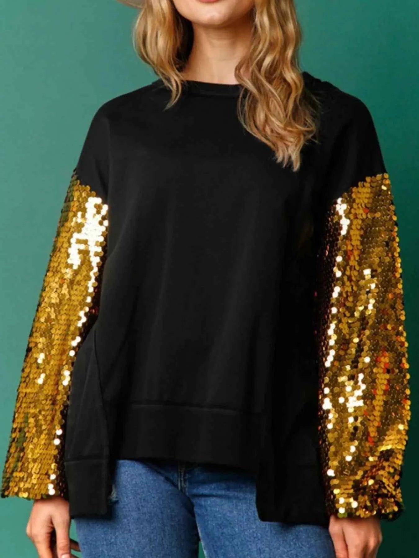 Sequin Long Sleeve Round Neck Sweatshirt e9f8bd34-8564-40e9-956b-e5184ea1537f-Max-Origin