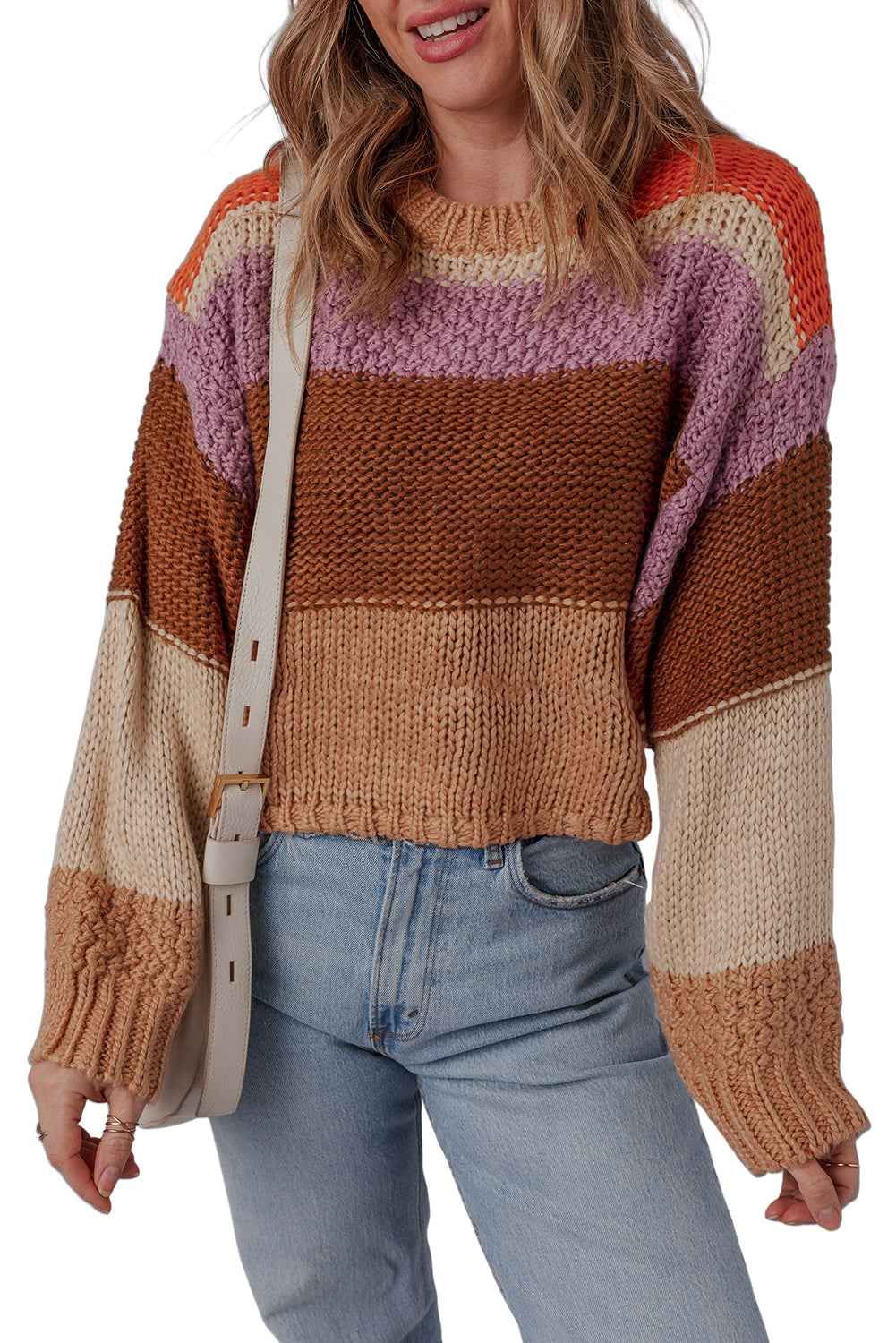 Multicolour Cropped Colorblock Knitted Sweater ea2f19c133adfc37