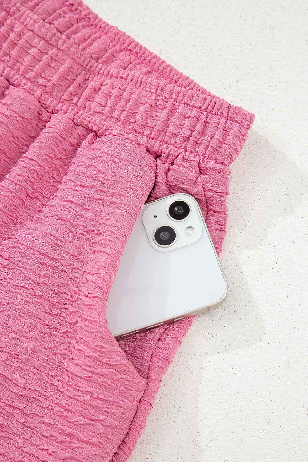 Pink Textured V Neck T Shirt and Shorts Set ea5a6373afdcff98