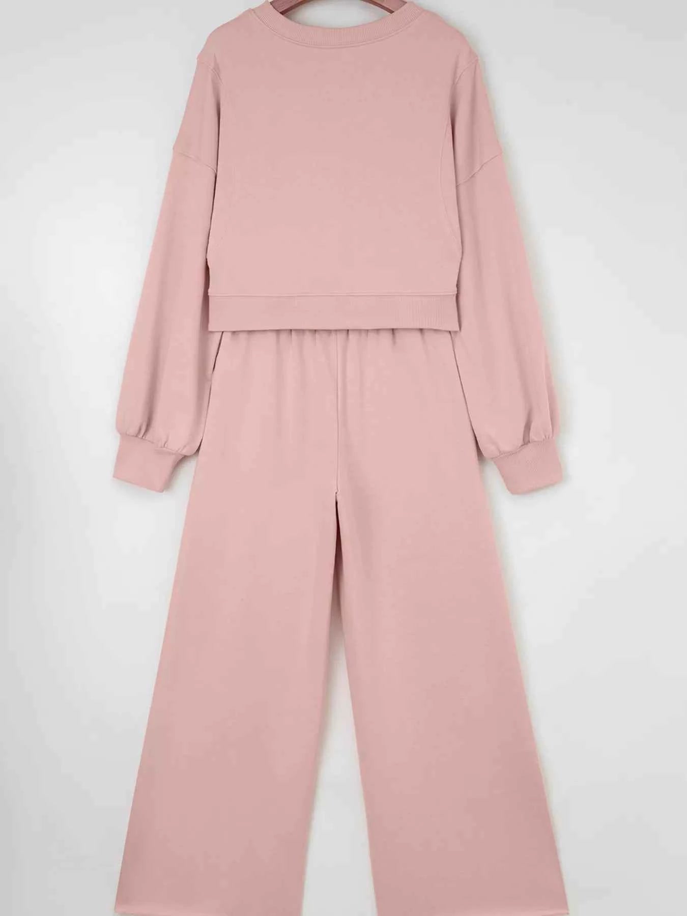 Drop Shoulder Puff Sleeve Crop Top and Drawstring Wide Leg Pants Set ea625ce2daf042819263f1a692e38704-Max-Origin