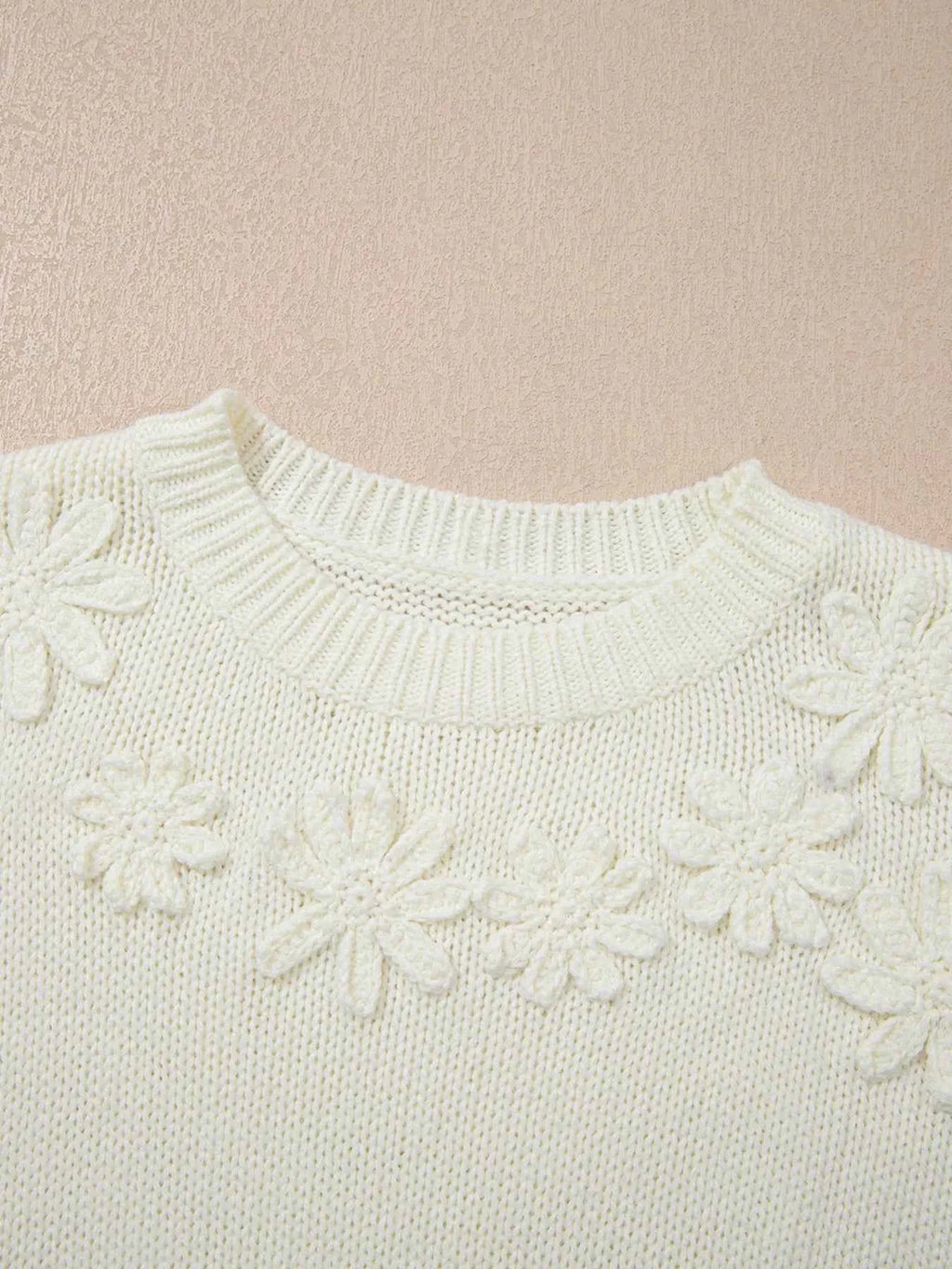 Flower Detail Round Neck Contrast Textured Puff Sleeve Sweater ea9b14b08be64953b651851dd3b33fa2-Max-Origin