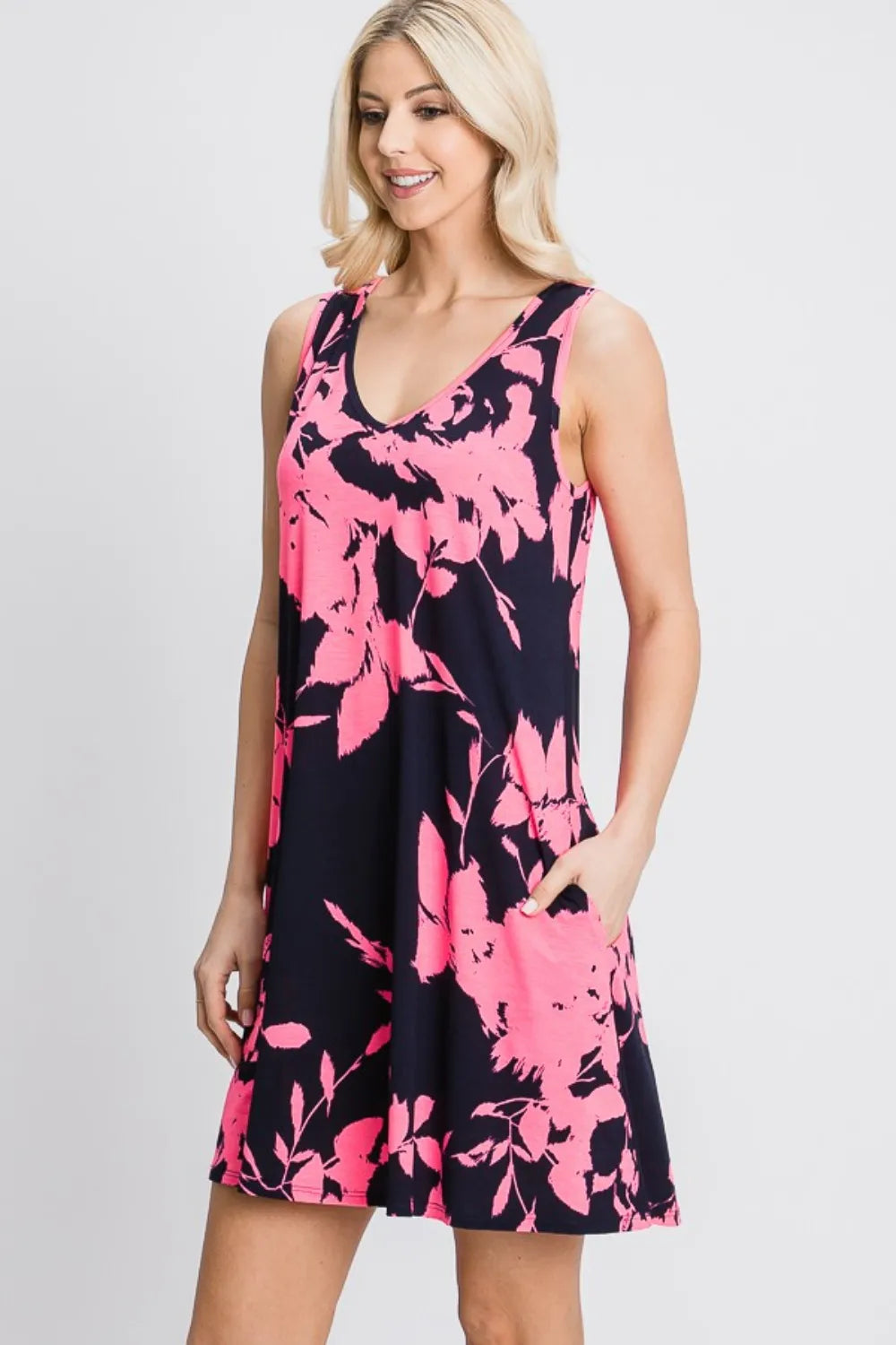 Heimish Full Size Floral V-Neck Tank Dress with Pockets eaa70b26-5050-4ad4-bfee-7372be0240e0-Max
