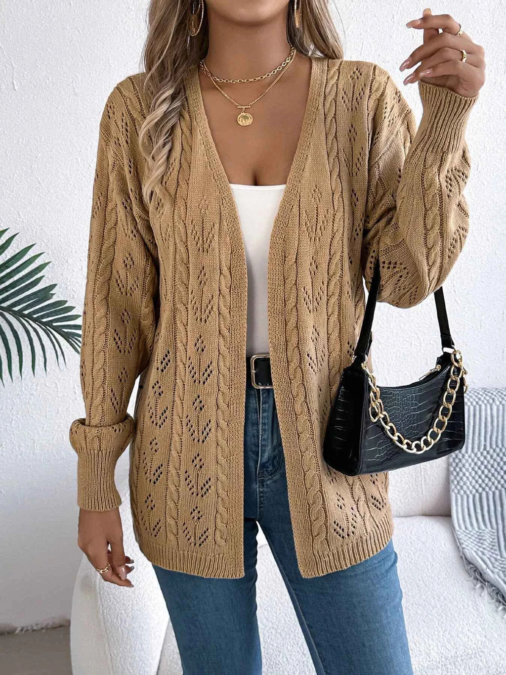 Openwork Open Front Long Sleeve Cardigan eaa8ec7cd9724dc0a36df6c2d60f2b60-Max-Origin