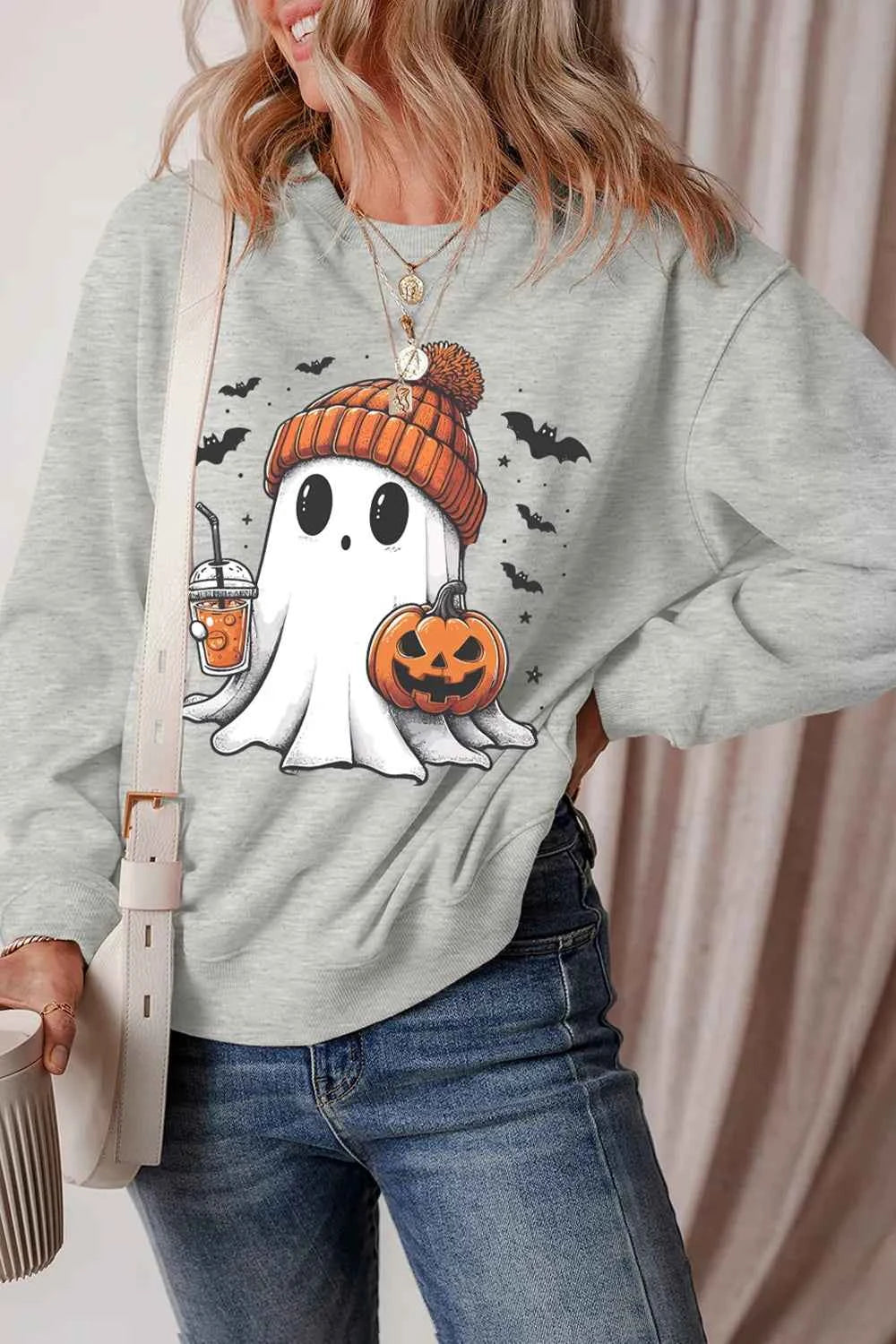 Ghost Round Neck Long Sleeve Sweatshirt eacf60bd-f1a5-48f5-b12e-fb93439ccac5-Max