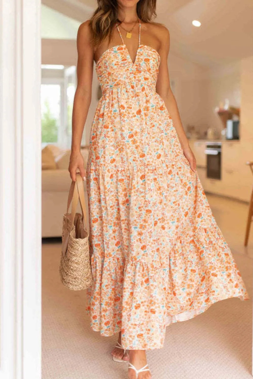 Tiered Halter Neck Printed Cami Dress Tangerine eb032e42-d909-40a6-834d-5066ee4738af-Max-Origin