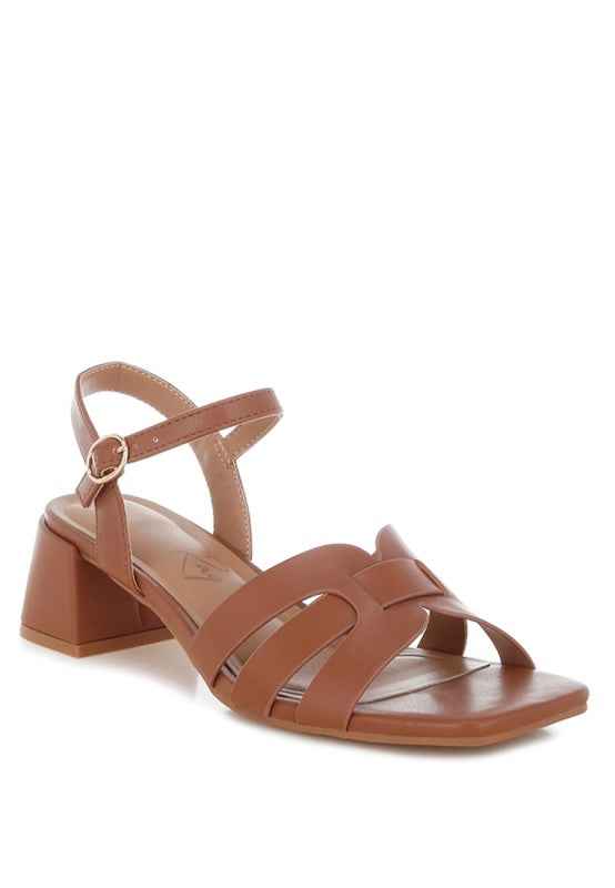 Eliska Strappy Square Toe Block Heels Tan eb081a72-31cb-4884-b265-bc07e698c1ba