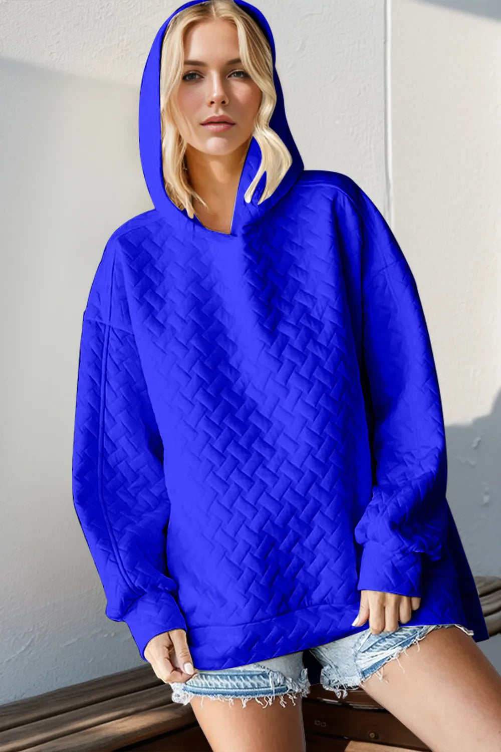 Double Take Full Size Texture Drop Shoulder Long Sleeve Hoodie Royal Blue eb0cfffd-2801-4765-91fc-ebd46b37ee06-Max