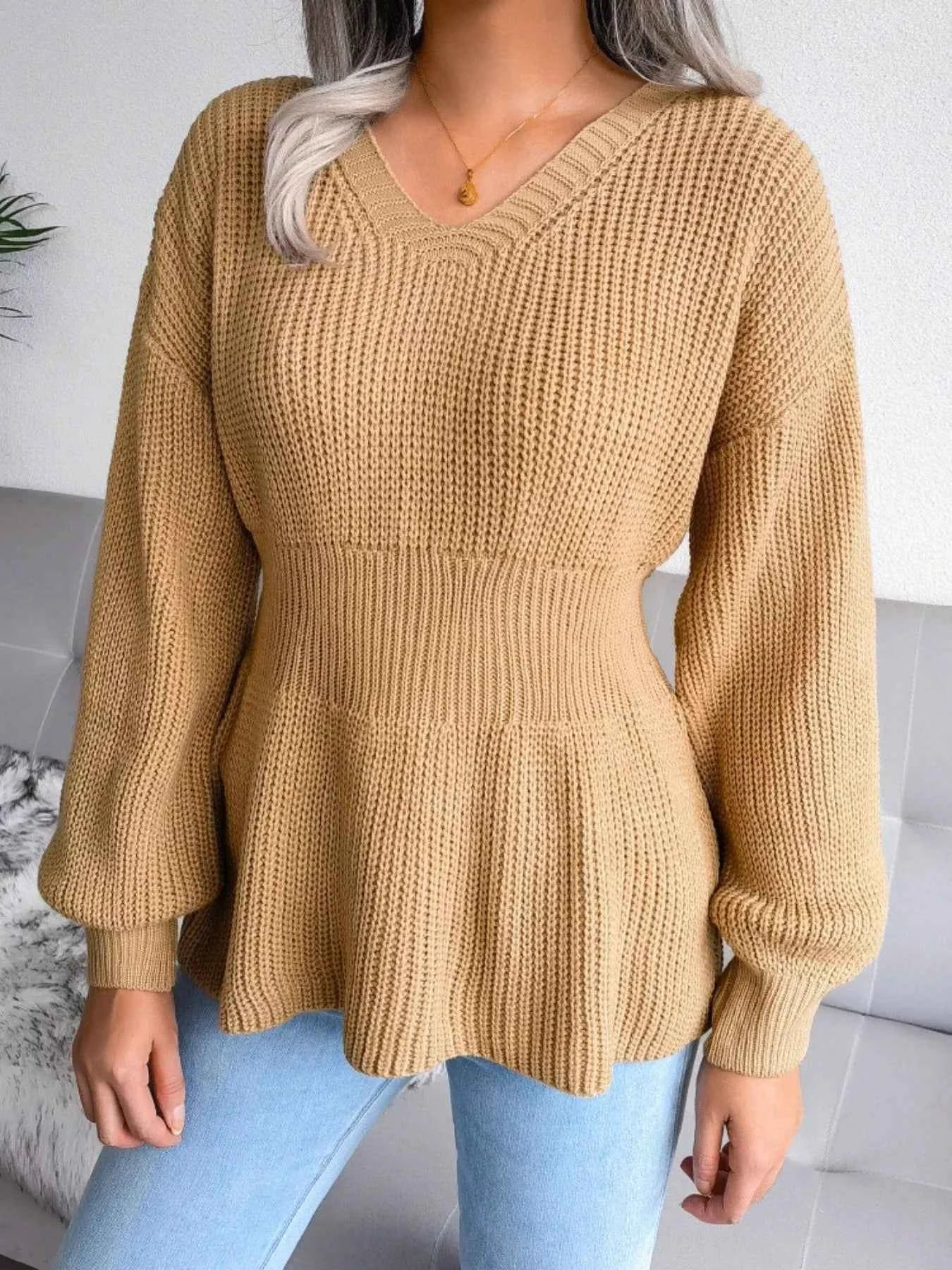 V-Neck Dropped Shoulder Sweater eb165f9b-6211-4111-8290-995b9cd578f5-Max-Origin