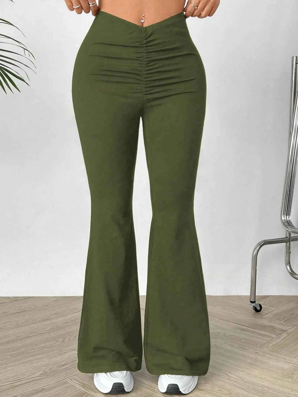 High Waisted Flare Pants Dark Green eb2461ee64f8449cac43ea88cb93a170-Max-Origin