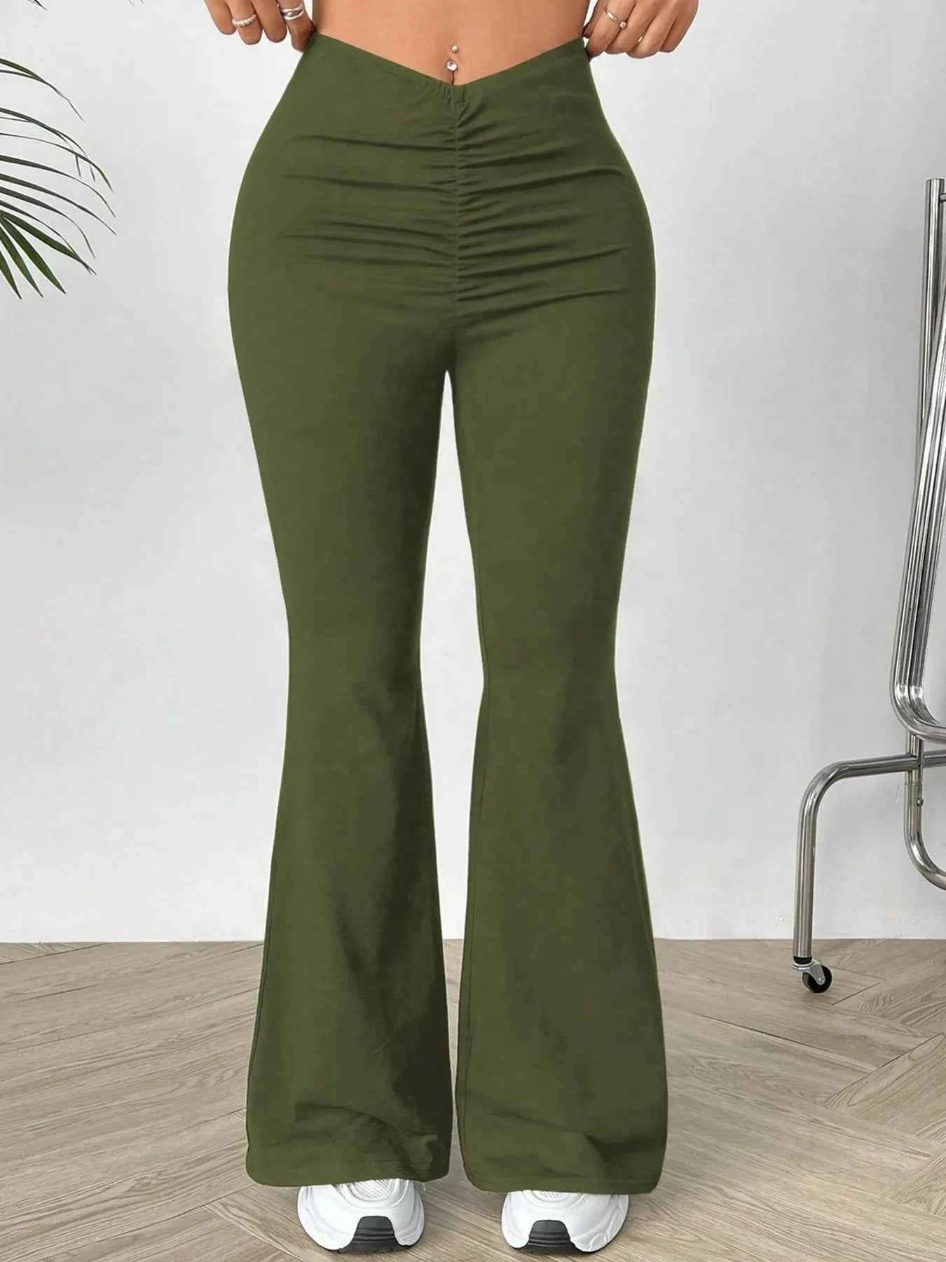 High Waisted Flare Pants Dark Green eb2461ee64f8449cac43ea88cb93a170-Max-Origin