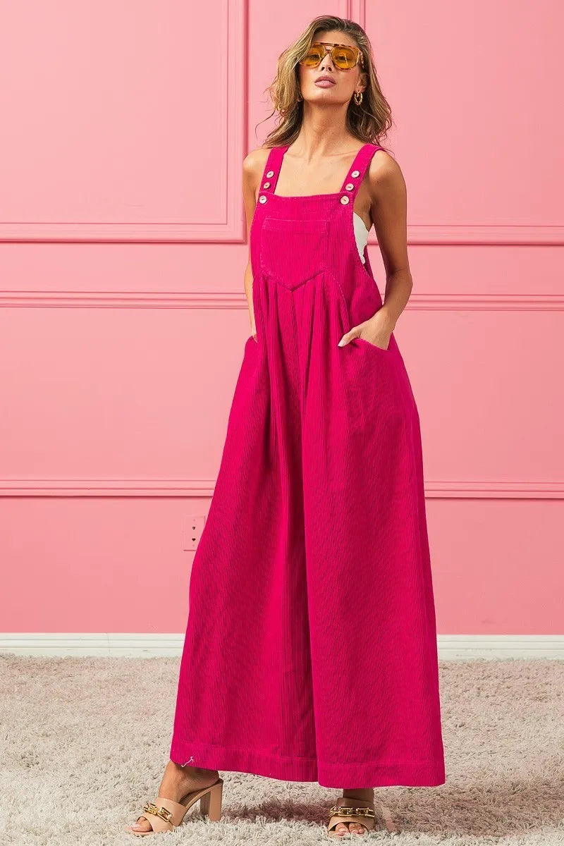 BiBi Vintage Washed Corduroy Wide Leg Overalls FUCHSIA eb246c39493c40cd998c3607ecdfcc2b-Max-Origin