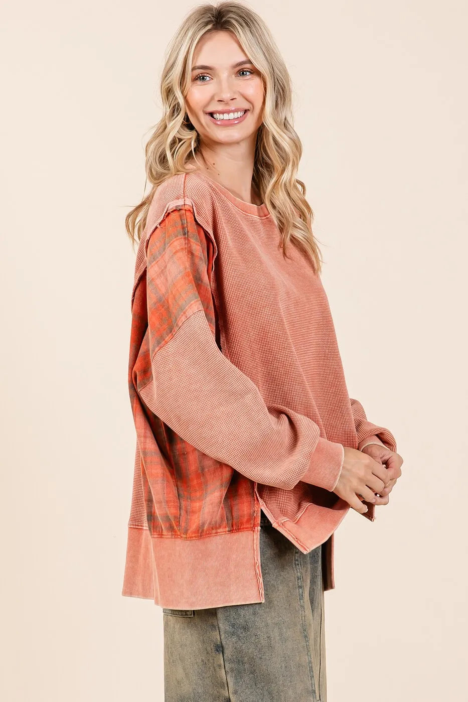 Mittoshop Plaid Panel Mineral Wash French Terry Sweatshirt eb29359d392f4c8baa2f8d18af8eb721-Max-Origin