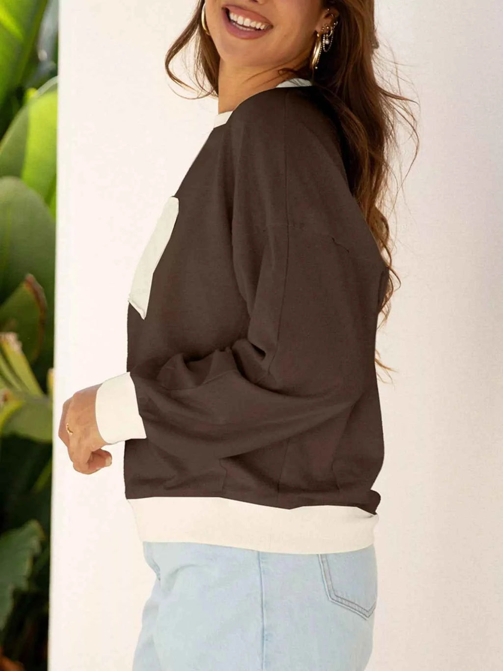 Raw Edge Flower Patch Drop Shoulder Casual Top eb2b8acb-b868-47e5-ac6f-c32c9754b562-Max-Origin