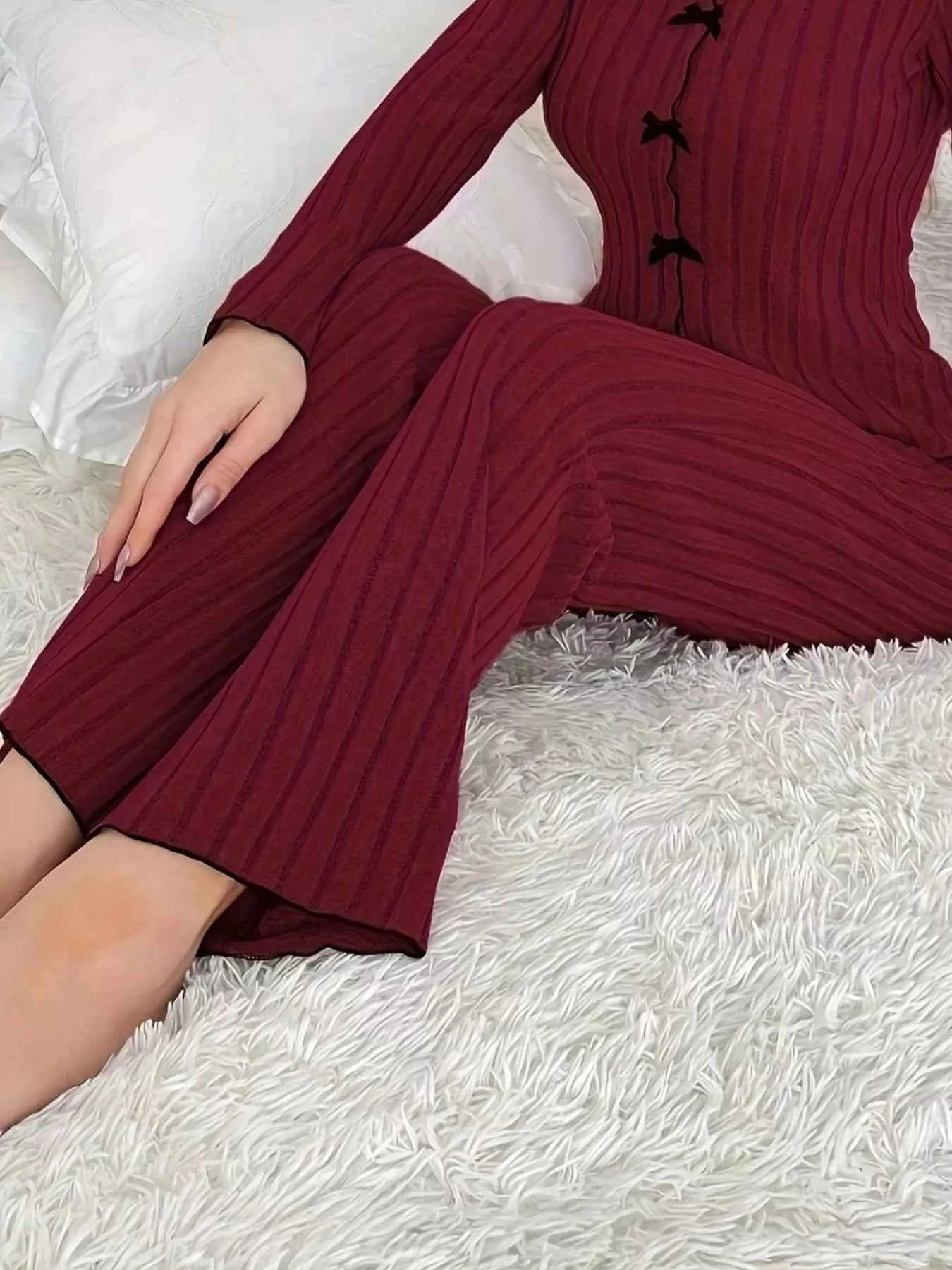 Ribbed Bow Front Top and Pants Lounge Set eb4007c4-6df9-46a9-a2e7-563933480723-Max-Origin