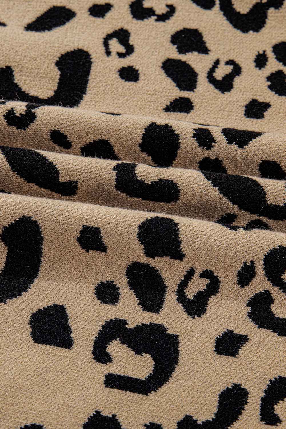 Brown Leopard Knitted Lace Trim Cuffed Plus Size Sweater eb46aad77b80e10c