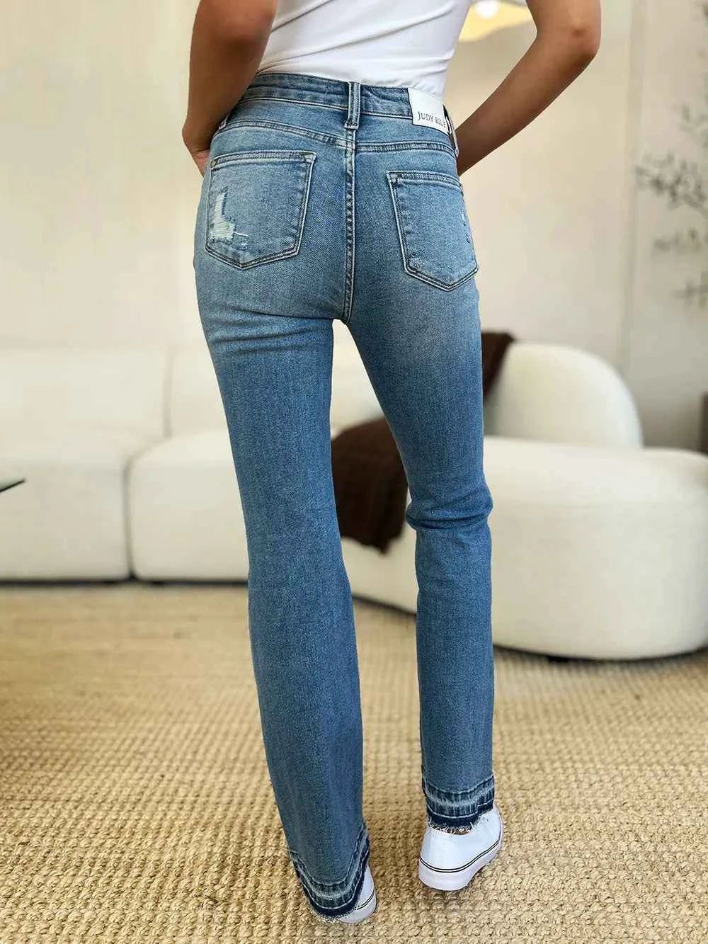 Judy Blue Full Size Mid Rise Destroyed Hem Distressed Jeans eb4a2405-0c85-4736-a2fb-0101e4c1424d-Max