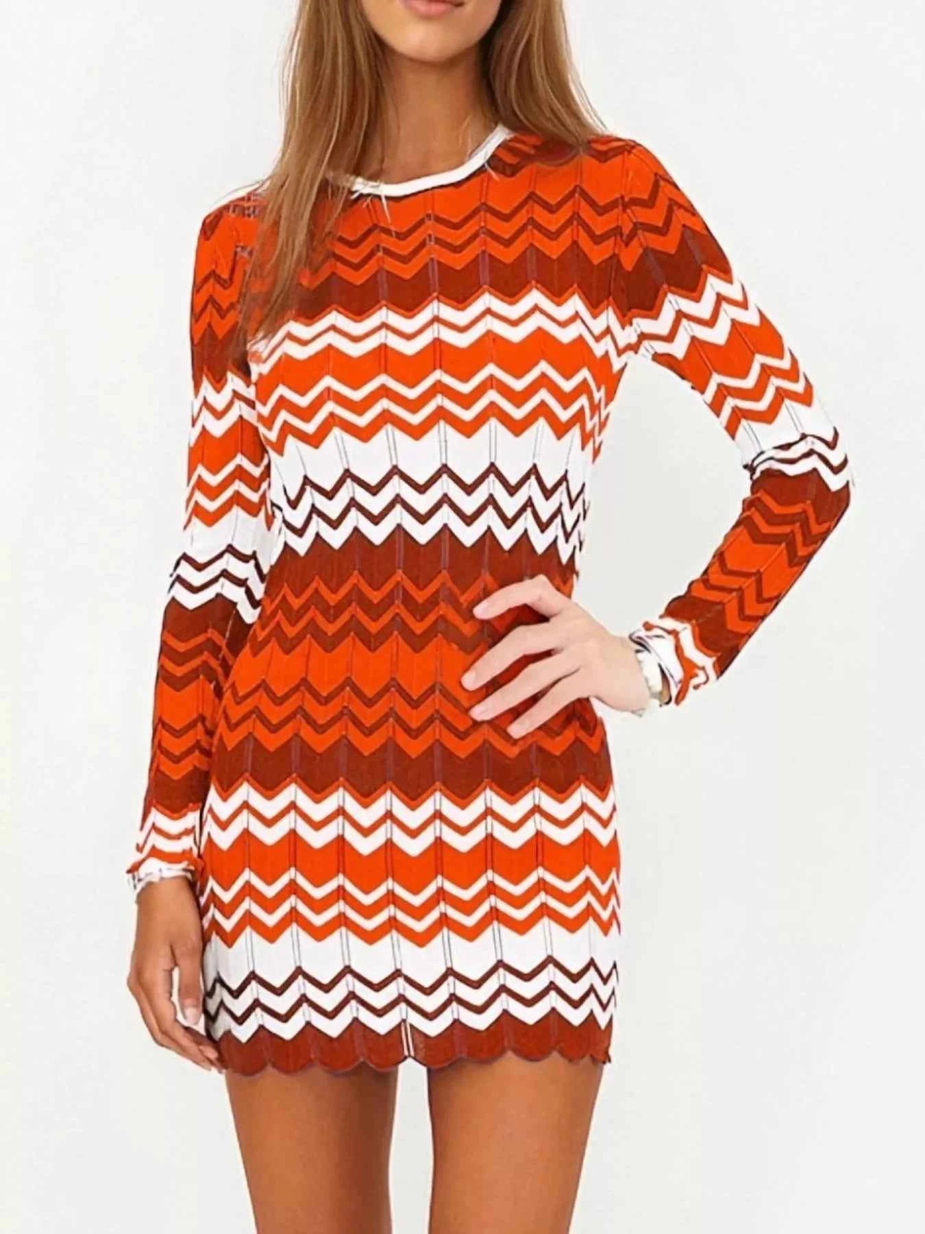 Openwork Wave Pattern Long Sleeve Sweater Dress eb804e37-29f0-4de5-bb03-2983a00e6685-Max-Origin