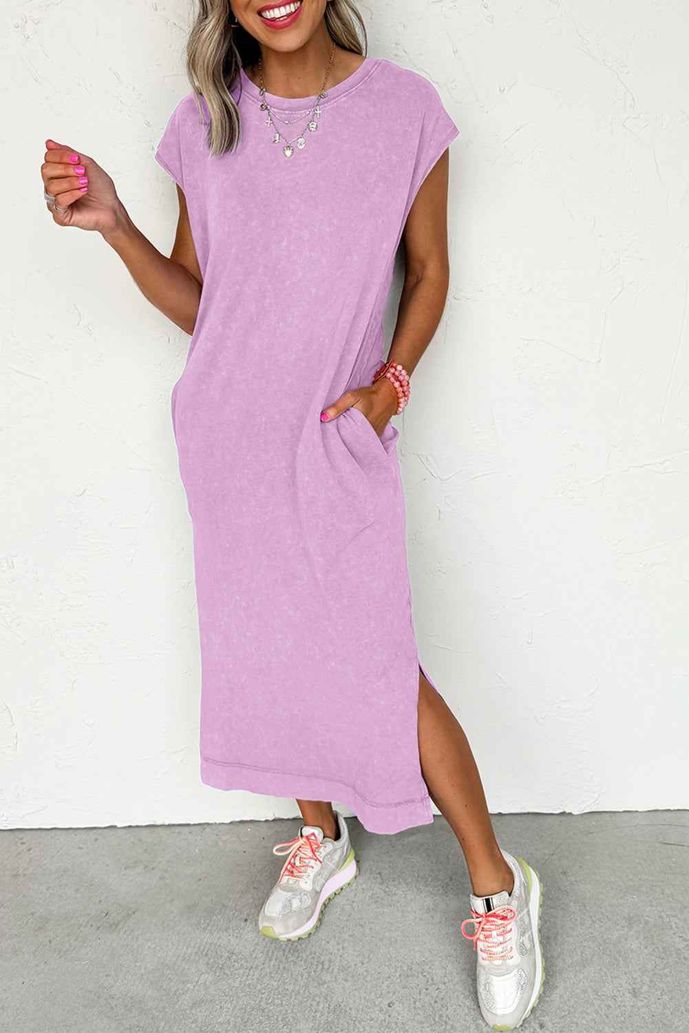 Wisteria Mineral Wash Pocketed T-shirt Dress Wisteria eba3017a21726914