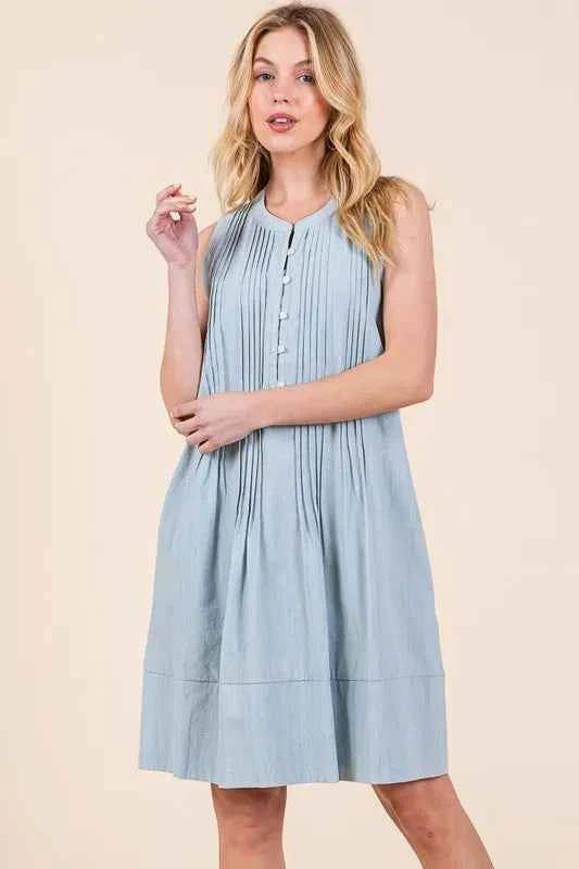 Lime 'N' Chili Denim Pintuck Detail Sleeveless Midi Dress eba57db5246545e0af51e260a0598277-Max-Origin