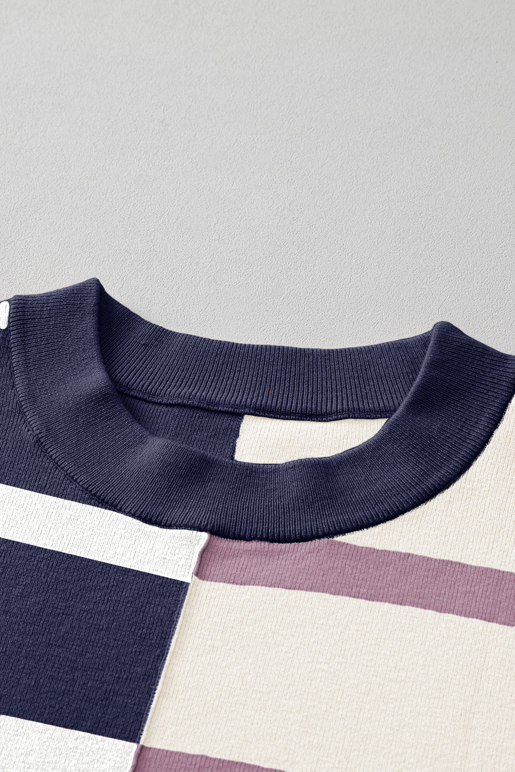 Blue Stripe Exposed Seam Patchwork Loose Sweatshirts ebc88872c1f11f24