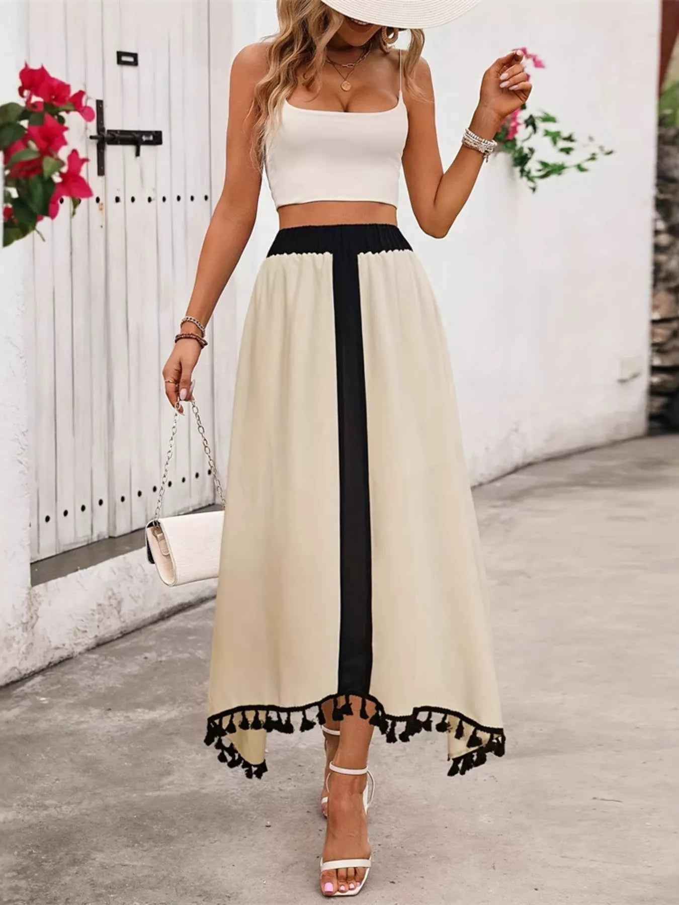 Tassel Trim High Waist Skirt Cream ebcce1c94cc64d5db86898f4bdf91abf-Max-Origin