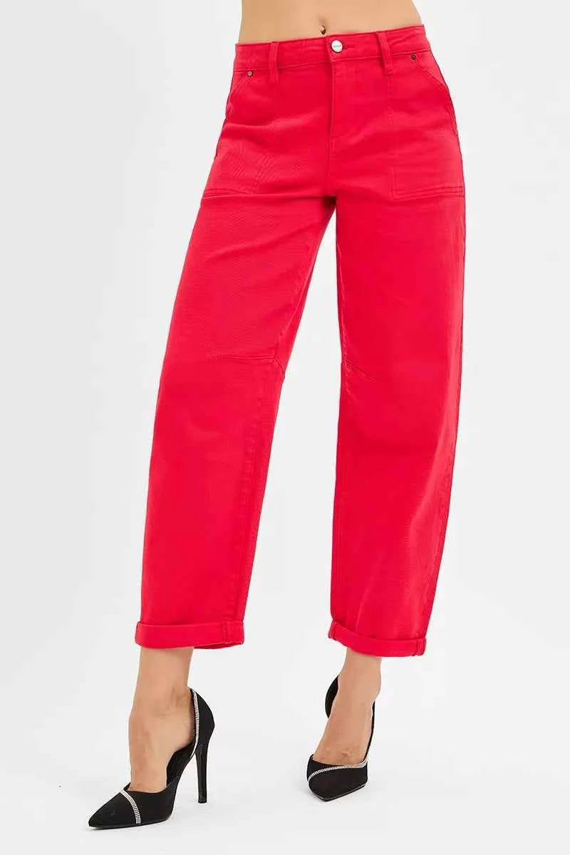 RISEN High Rise Ankle Cuffed Barrel Pants SCARLET ebcd77cb-58c4-41b3-be01-979f75fa60e3-Max-Origin