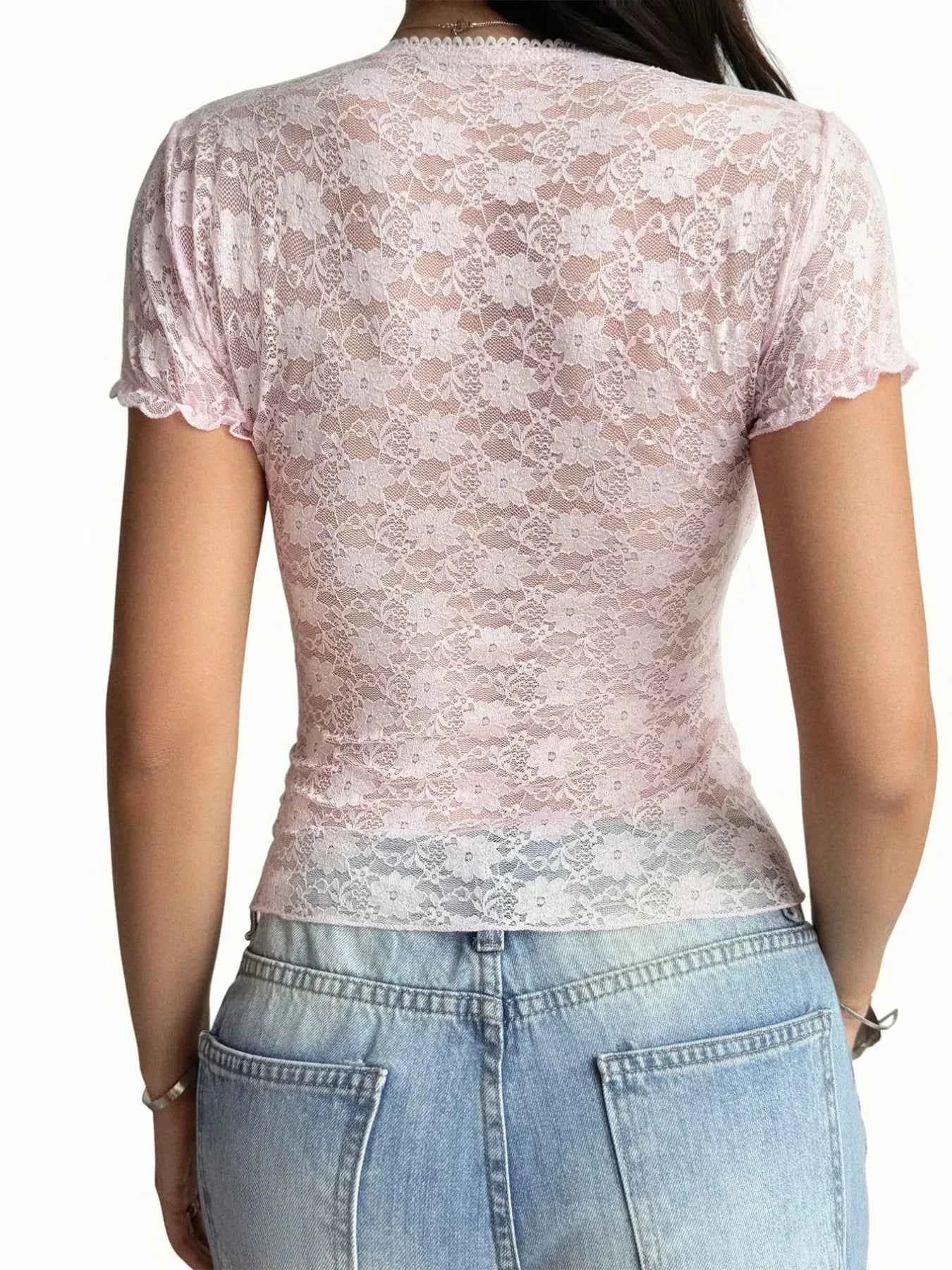Lace Short Sleeve T-Shirt with Bow Detail ebd4444f-47ae-4e88-970b-b98cd943960c-Max-Origin