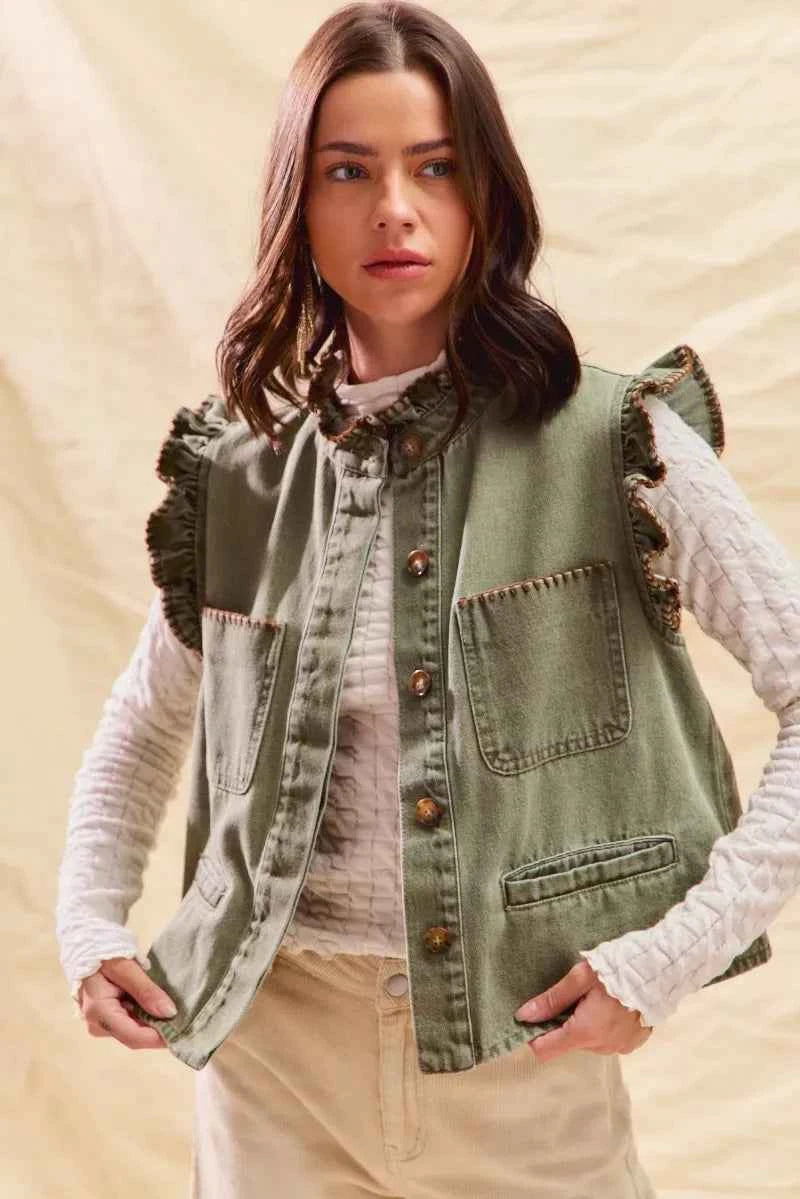 SO ME Washed Denim Stitch Ruffled Hidden Button Vest Top ebda54f5c3154acdbb2efc64d1e3e230-Max-Origin