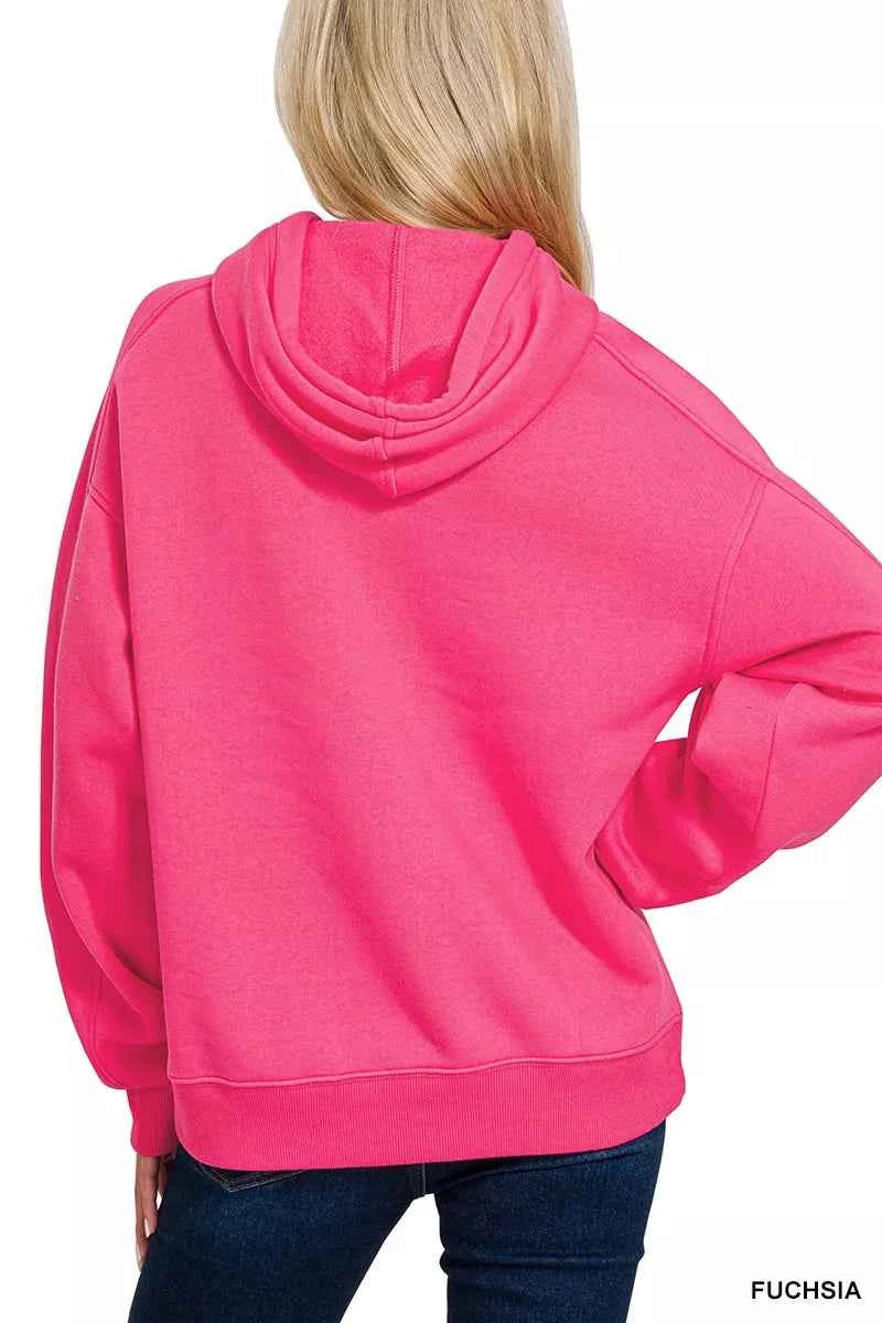 Zenana Drawstring Relaxed Fit Fleece Hoodie