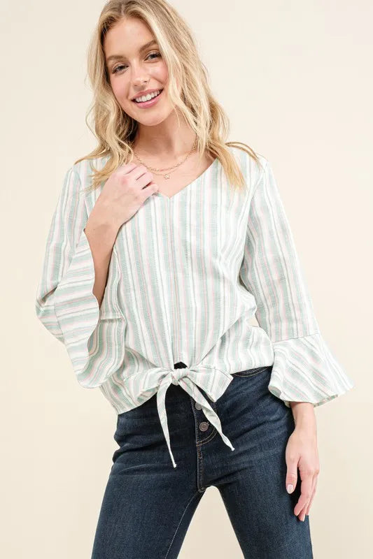 And The Why Stripe Tie Knot Front Bell Sleeve Top ec17c9318b9d40b6a8b9875f90768558-Max-Origin