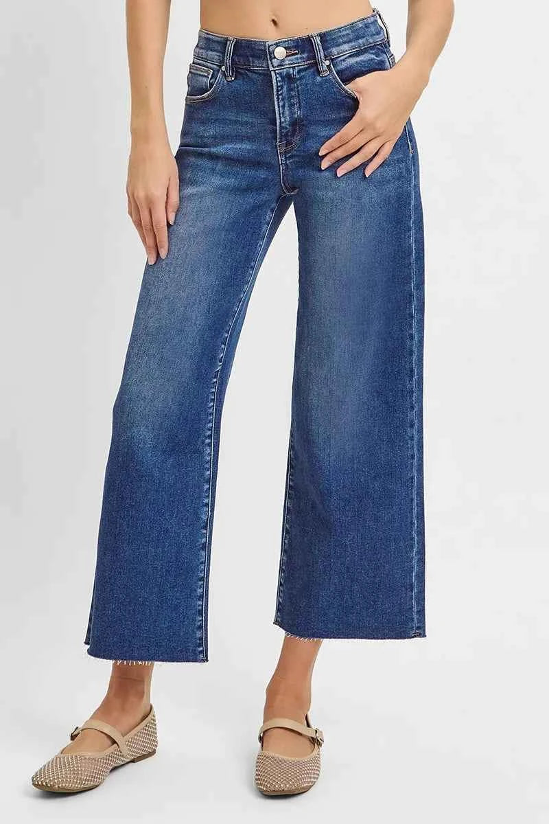 RISEN Raw Hem Wide Leg Cropped Jeans Dark ec1c53af-71a6-415f-9364-a51b05a79fa3-Max-Origin
