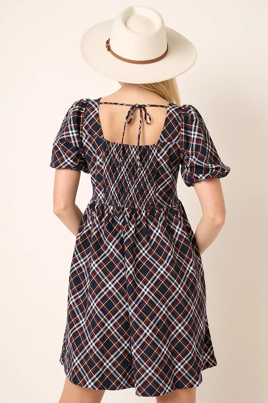 Mittoshop Checkered Print Puff Sleeve Babydoll Mini Dress ec3036e1c7454600afe293dab1383f89-Max-Origin