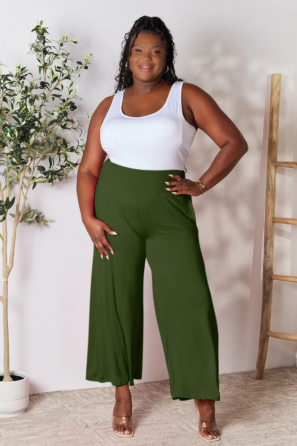 Basic Bae Full Size Smocked Wide Waistband Wide Leg Pants ec81b854a6a4478292173e6808f7f449-Max