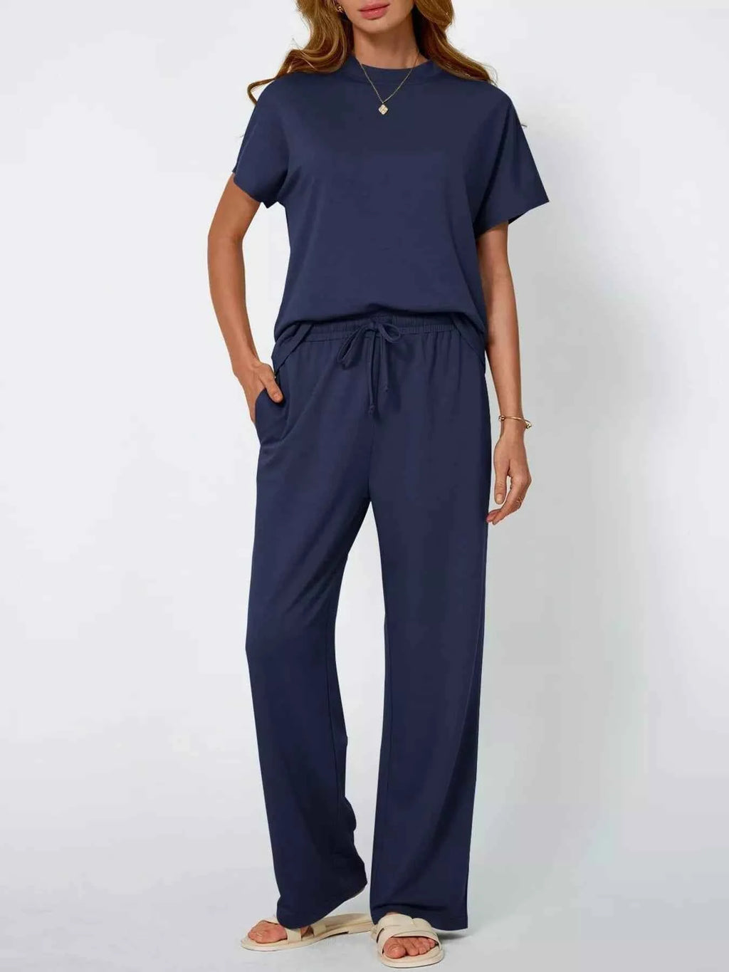 Full Size Round Neck Short Sleeve Top and Pants Set Plus Size Dark Blue ec8c485884334689a727fa3cb112540e-Max-Origin
